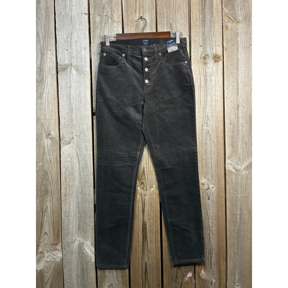 J.Crew Women 9 High-Rise Skinny Corduroy Pants Grey Button Fly AS224 Size 27